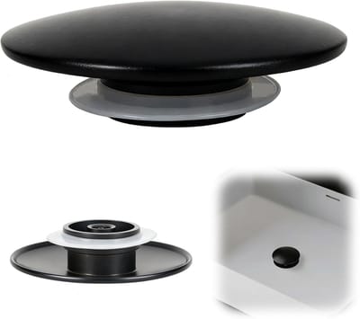 Afvoerplug - Vervanging van gootsteenplug - 66 mm zwarte badplug - Afvoerplugdop - Eenvoudige installatie - Knop voor badkamerwastafel voor badkamerkeukenwastafel