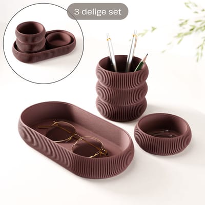 Fleuriek - Bureau organizer set 3-delig - Stapelbaar & modulair - Pennenhouder met opbergbakjes voor bureau, keuken, badkamer & make up - Rood
