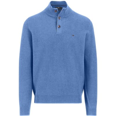Fynch-Hatton Trui Troyer Button Allover Texture Crystal Blue / male