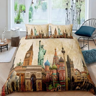 Vrijheidsbeeld Dekbedovertrekset Wereldberoemd Gebouw Beddengoedset Voor Jongens Meisjes Microfiber New York Landmark Dekbedovertrek 70x133cm 2pcs