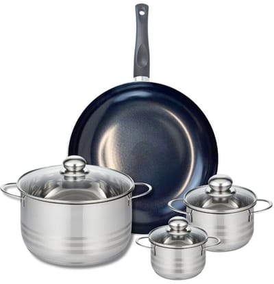 Set van 1 Koekenpan 32 cm en 3 kookpotten 12, 14 en 24 cm Elo Prima Glanzend