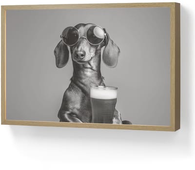 Wandlamp 60x40 cm - Oplaadbaar - Teckel - Bier - Glas - Bril - Wandlampen binnen woonkamer - Slaapkamer lamp - Decoratieve nachtlamp - Vloerlamp draadloos