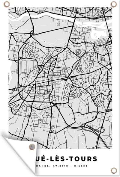 Muurdecoratie Kaart – Stadskaart – Joué-lès-Tours - Plattegrond – Frankrijk - 120x180 cm - Tuinposter - Tuindoek