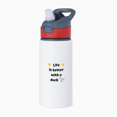 Hacebo® - life is better with a duck waterfles met rietje rood - Eend - eenden liefhebbers - verjaardag - cadeau - kado - geschenk - water fles - 650ML