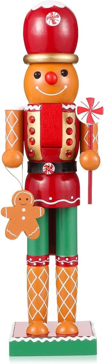 Gingerbread Man Notenkraker van Hout - Kersttafel Decoratie voor Feestdagen en Partijen, 35 cm