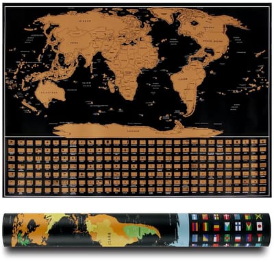 Mondo Scratch Off Map, Kleine Wereldkaart om te Krassen, Perfect Cadeau voor Reizigers, 42.5 x 30 CM, Unieke Decoratie voor Thuis en Kantoor