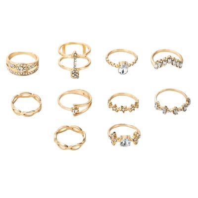 Fako Bijoux® - Bohemian Stijl Ringenset - Ringen Set - Alba - 10-Delig - Goudkleurig