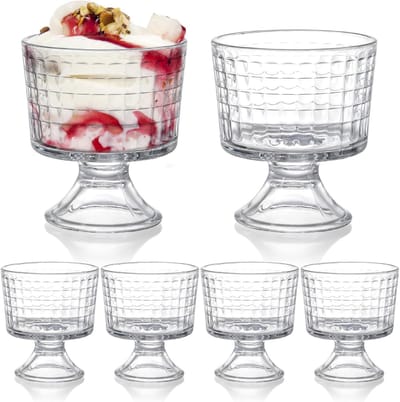 Dessertkommen Glas - IJsbekers op voet - Desserts serveren - Geruit ontwerp - 6 stuks 283 ml - Helder