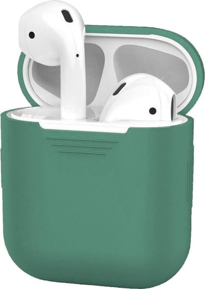 Hoesje - Geschikt voor Apple Airpods 1 - Siliconen Dun Met Clip - Case Cover - Silicone Hoes - Midnight Green