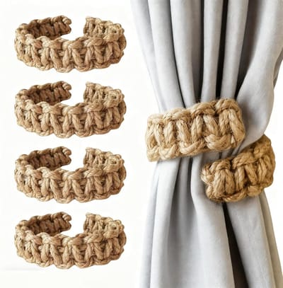 Gevlochten Gordijnbinders - Rustieke Gordijnhouders - Woondecoratie Verfraaien - Handgemaakte Kwaliteit Flexibel - 22 x 1.8 cm - Bruin