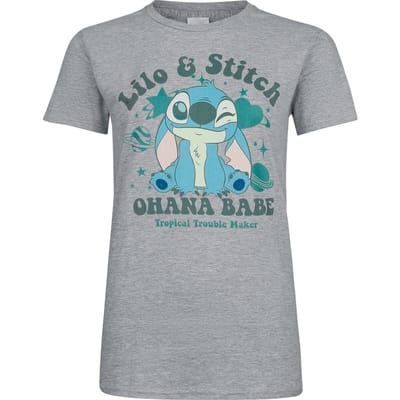 Lilo & Stitch - Disney T-shirt - Stitch Ohana Babe - S tot XXL - voor Vrouwen - grijs gemêleerd