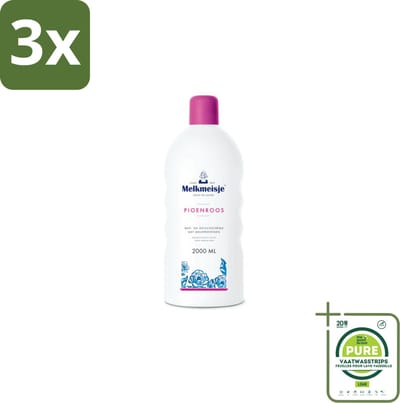 3 x Melkmeisje Bad en Douche Crème Pioenroos 2000 ml - Grootverpakking - Douchecrème - Melkproteïnen - Katoen - Huidverzorging - Pioenroos