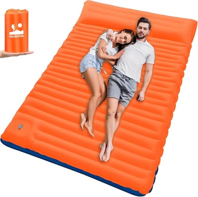 SnelShoppen - 4 Inch Dikke Dubbele Opblaasbare Slaapmat voor Camping met Voetpomp en Kussen, Lichtgewicht Slaapmat voor 2 Personen, Ideaal voor Buiten