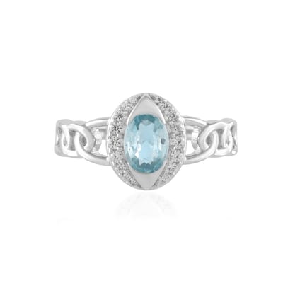 Cavill - Zilveren ring geplatineerd 925 Sterling met 0 834 ct Ratanakiri zirkoon ovaal Cambodja - Elegante damesring 1 034 ct totaal