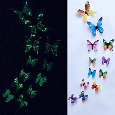 Set van 12 Fluorescerende Vlinders - Wanddecoratie - Muursticker - Lichtgevend