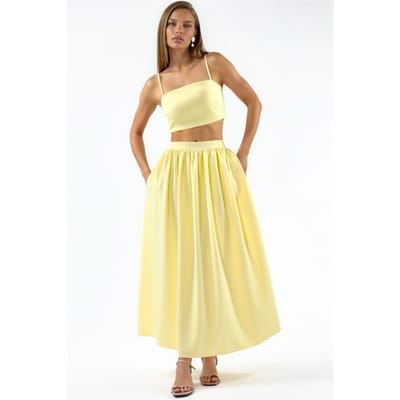 Pocket Gedetailleerde Lange Rok en Crop Top Twee-Stuks Set