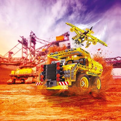 Goodyear Brick 2-in-1 Mechanische Bouwset – Dumptruck & Vliegtuig – Technic Model – Educatief Speelgoed – STEM Constructiespeelgoed – 6+
