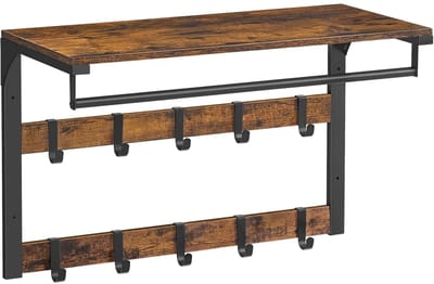 Geargalaxy Wandgarderobe - Kapstok / Garderoberek - Wandkapstok - Kapstok met Plank - Jassenrek - Wandmontage - 65x30x42cm - Bruin