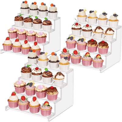 Allecto - Buffetstandaard - Taartstandaard - Ruimtebesparend - Transparant - Cupcake-standaard - Geschikt voor feestjes en bruiloften - 4 niveaus