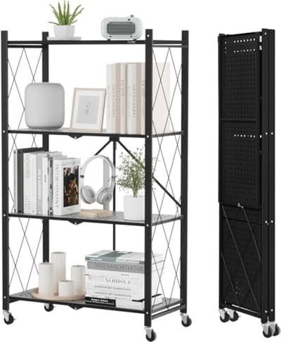 Opvouwbare opbergplanken met wielen voor boeken, keuken en kantoor - Geen montage nodig, 4 niveaus