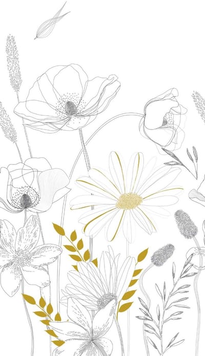 BLOEMEN FOTOBEHANG | Grafisch - wit zwart geel grijs - Livingwalls The Wall II