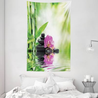 New Bed Spa Orchideeën Rotsen Water Decoratieve Wandtapijt, Stoffen Wanddecoratie voor Slaapkamer Woonkamer Studentenkamer, 140cm x 230cm