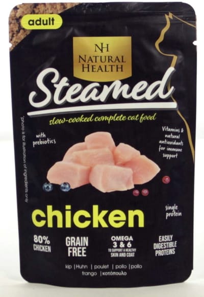 Natural Health Cat Steamed Chicken Pouch 24X + Gratis Schuurman Kattensnack