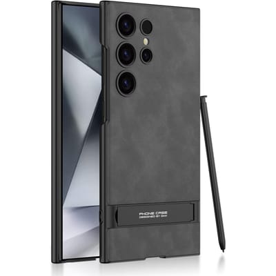 Voor Samsung Galaxy S24 S23 Ultra Case Ultra Dunne Huidvriendelijke Matte Effen Leer Siliconen Beugel Schokbestendige Beschermhoes for Galaxy S24 Ultra&case only(no pen) black