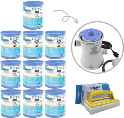 Intex - Voordeelverpakking - H filters geschikt voor filterpomp 28602GS - 10 stuks & WAYS scrubborstel