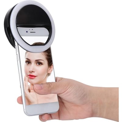 Zelfie LED Ring Flitslicht Draagbare Telefoon Zelfie Lamp Lichtgevende Clip Lamp voor iPhone(Zwart) zwart