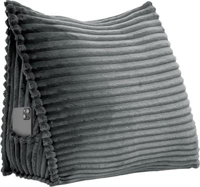 Ergonomisch driehoekig rugkussen voor bed en bank, leessteunkussen met afneembare wasbare hoes (donkergrijs, 45 x 35 x 20 cm)