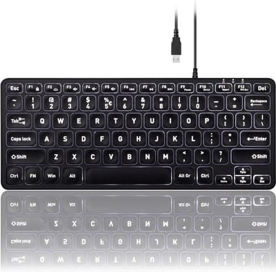 Perixx Periboard 332 Compact bedraad toetsenbord met grote letters en Backlight - Concave Scissor toetsen - Zachte klik - QWERTY/US - 70% toetsenbord