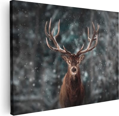 Artaza Canvas Schilderij Hertenkop - 40x30 cm - Klein - Wanddecoratie Gewei - Muurdecoratie Winter - Kamer Accessoires