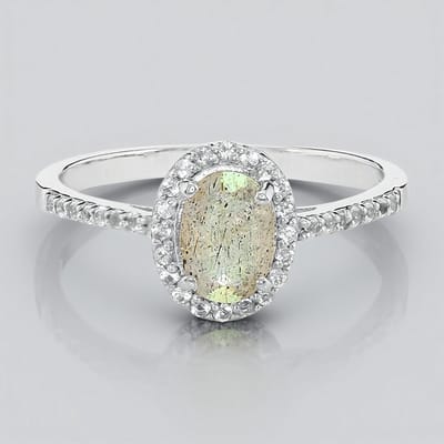 Cavill - Zilveren ring 925 Sterling - Labradoriet 0 6 ct ovaal + Witte Topaas 0 179 ct - Elegante luxe ring maat 17