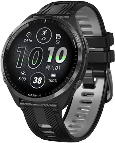 Stravo 22mm Siliconen Horlogebandje Bandje voor Garmin Forerunner 970 / Forerunner 965 (solar) / Forerunner 955 (solar) / Forerunner 945 / Forerunner 935 / Descent G1 / Descent G2 / Fenix 6 / 5 – Inclusief montage- en demontagetool - Zwart / grijs