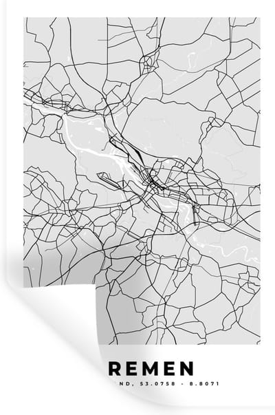 Muurstickers - Sticker Folie - Bremen - Kaart - Stadskaart - Plattegrond - Duitsland - 20x30 cm - Plakfolie - Muurstickers Kinderkamer - Zelfklevend Behang - Zelfklevend behangpapier - Stickerfolie