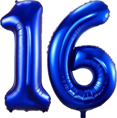 Folieballon Cijfer 16 Donkerblauw 102 cm voor 16e Verjaardag