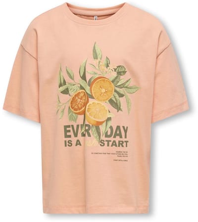 Kids ONLY zomer t-shirt S/S meisjes - loose fit - zalm roze - Koghelen - maat 122/128