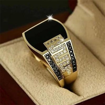 Klassieke Herenring Mode Metaal Goudkleur Ingelegd Zwarte Steen Zircon Punk Ringen voor Mannen Verloving Bruiloft Luxe Sieraden 9&R1116-Gold brown