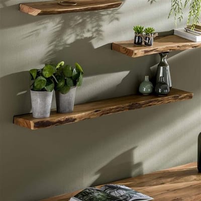 PS-Collection Edge 120 Wandplank - 120x20x4cm - Naturel - Acaciahout - wandplank - wandrek industrieel - wandrek metaal zwart - wandrek rond - wandrekken - wandplank zwevend - wandplank hout - wandkubus - boekenplank