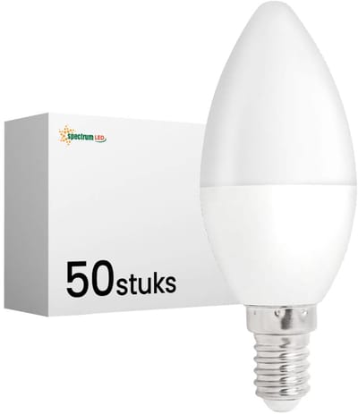 Spectrum Dimbare LED Kaarslamp E14 5W - 230V - 470 Lumen - 3000K Warm wit - Gezellig licht - Dimbaar - Energiezuinig - 50 stuks