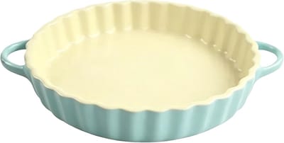 Ronde Taartvorm van Keramiek, Ideaal voor Taarten en Quiches, Met Golfrand en Handvat, Makkelijk Schoon te Maken, Perfect voor Bakken en Serveren