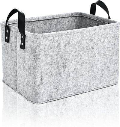 opbergmand van vilt, opvouwbaar, rechthoekige vilten mand grijs, vilten tas met twee zachte handgrepen, voor het opbergen van kleding, accessoires, handdoeken en kinderspeelgoed, groot 39 x
