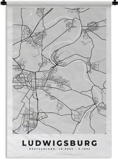 Wandkleed - Wanddoek - Plattegrond - Duitsland - Ludwigsburg - Kaart - Stadskaart - 120x180 cm - Wandtapijt