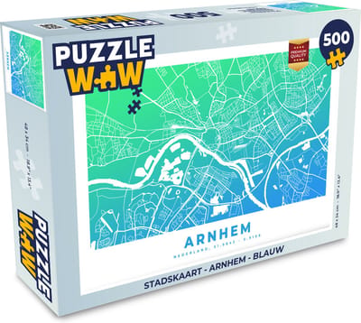 Puzzel Stadskaart - Arnhem - Blauw - Legpuzzel - Puzzel 500 stukjes - Plattegrond