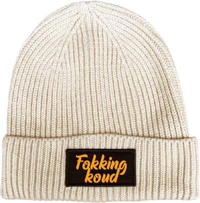 Wintermuts oatmeal rib gebr. | fluor oranje - Fokking koud (cursief) - soBAD. | Unisex | Skimuts | Muts | Kou | met grappige tekst | Winter | Beanie