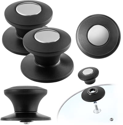 KADAX Potdekselgreep, vuurvaste dekselknop van kunststof en roestvrij staal, universele handgreep voor potdeksel, dekselknop voor glazen deksel (2 stuks, zwart-zilver)