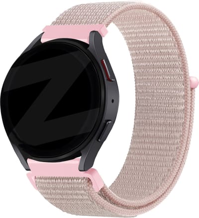 Bandz universeel 20mm nylon loop band geschikt voor Samsung Galaxy Watch 4 (Classic) / 5 (Pro) / Watch 6 (Classic) / 7 (40 & 44mm) / Active (2) / Watch 1 42mm / Watch 3 41mm / Watch FE / Gear Sport - nylon bandje met klittenband - roségoud