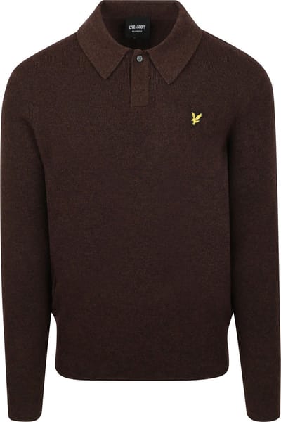 Lyle & Scott Longsleeve Poloshirt Lamswol Bruin - Maat S - Heren - Pullovers