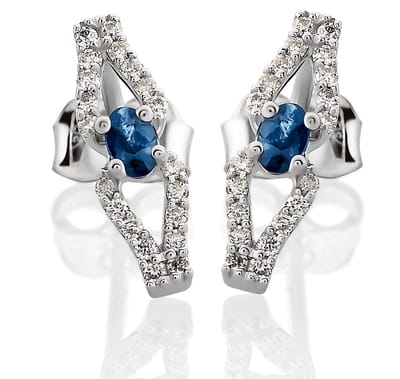 Orphelia OD-5319 - Oorstekers - 18 Karaat Witgoud - Diamant 0.16 ct / Saffier 0.40 ct